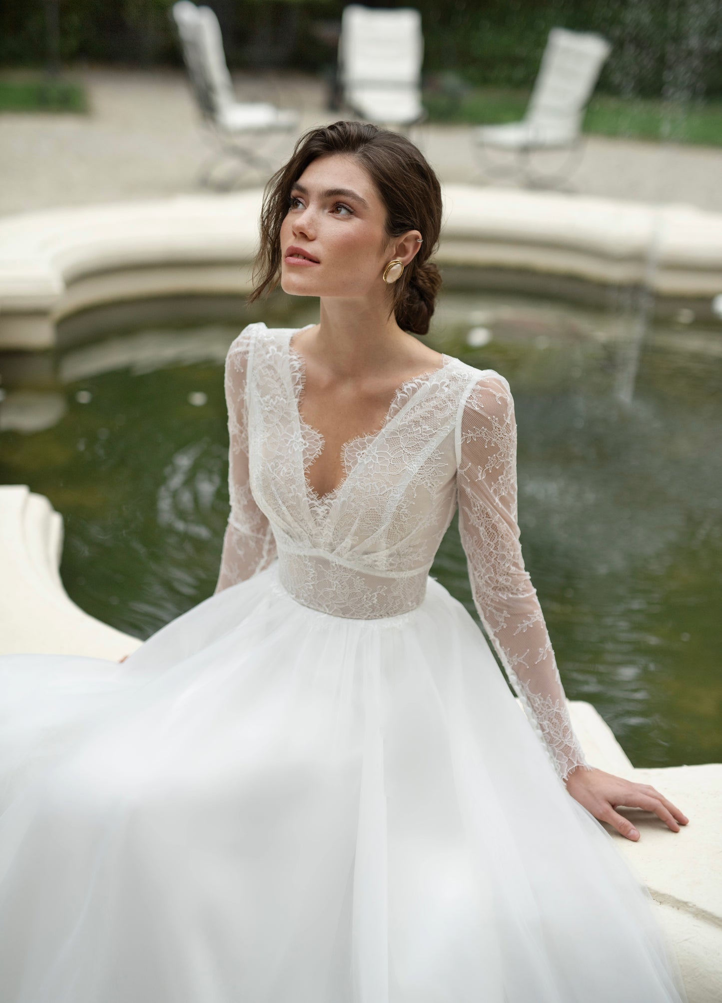 Romantic Long Lace Sleeve Wedding Dress and Ball-gown Skirt - Borgia