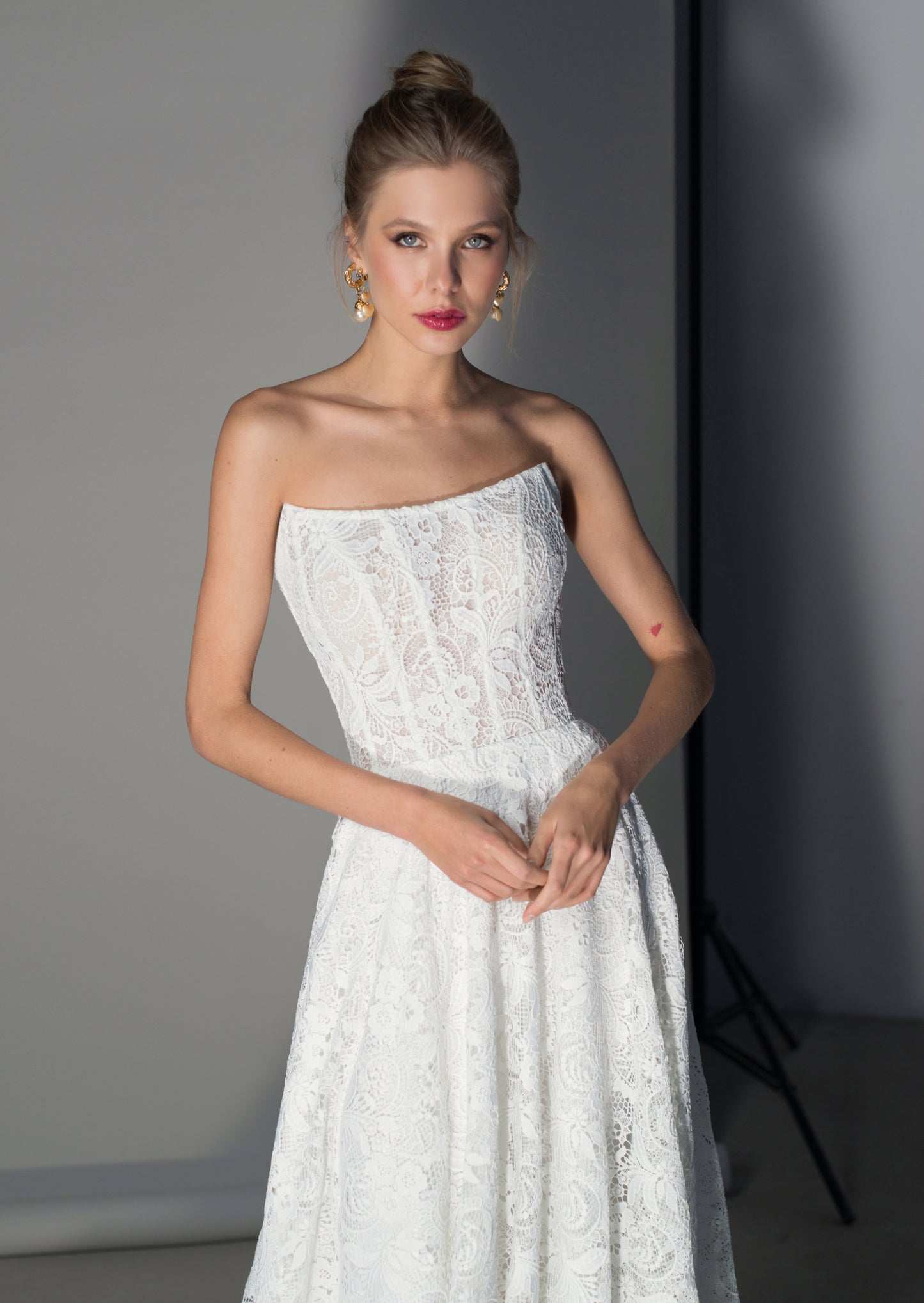 Unique Off-the-Shoulder Lace Wedding Dress with Bell Sleeves and Chapel Train - Tucana