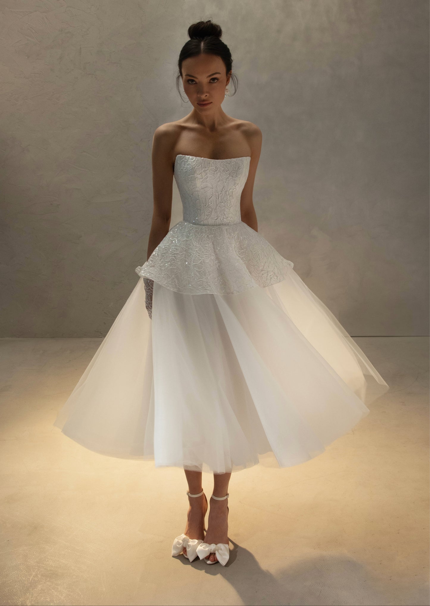 Peplum Midi Wedding Dress - Lunet