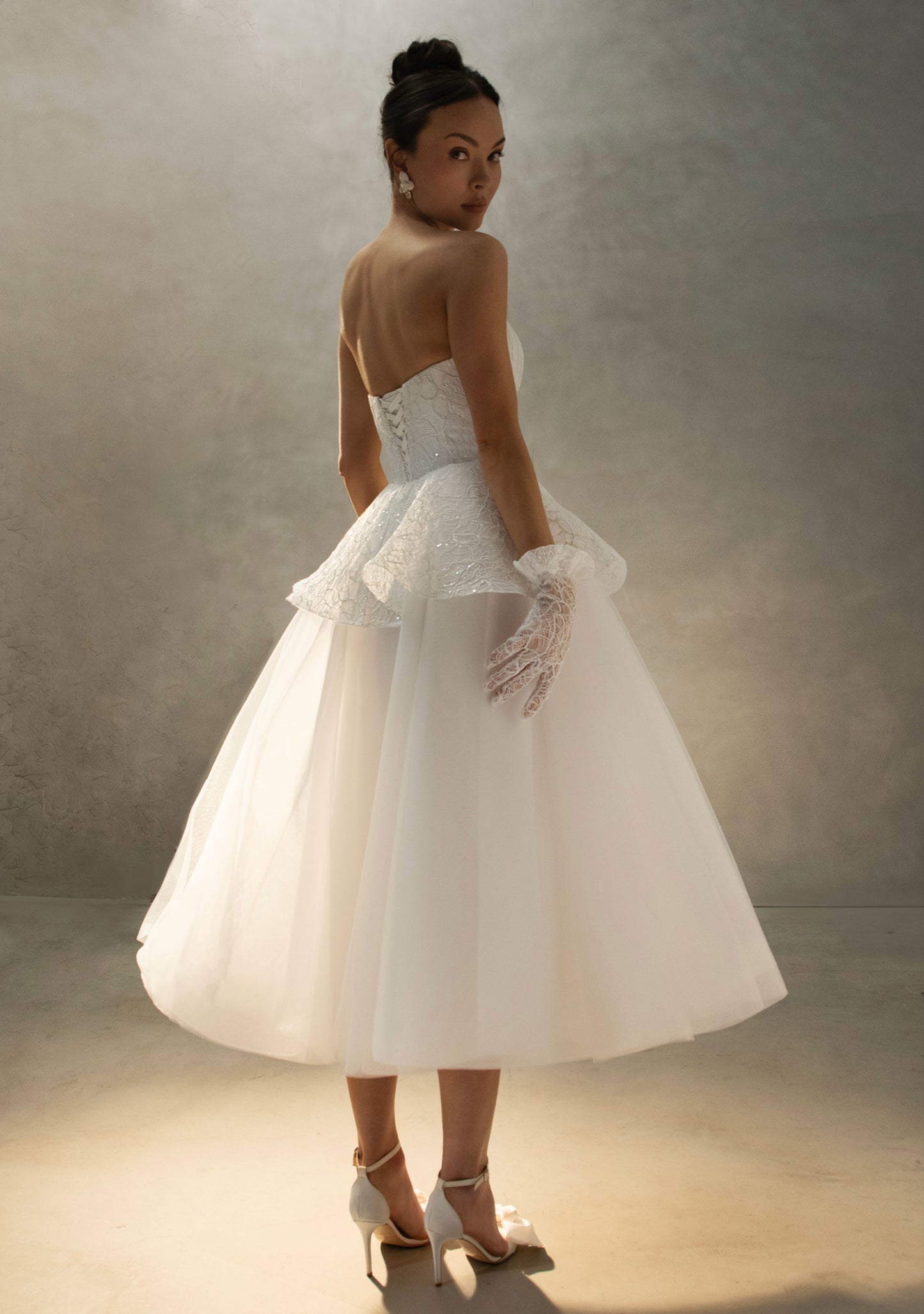 Peplum Midi Wedding Dress - Lunet