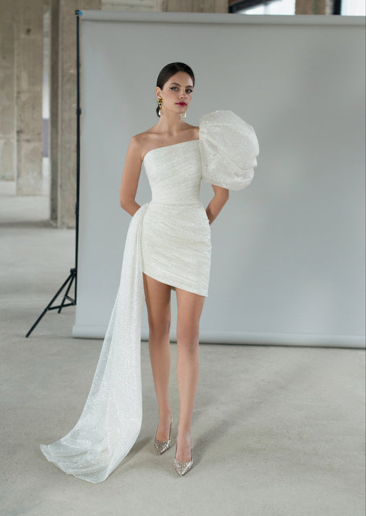 One-Shoulder Mini Bridal Dress - Virgo